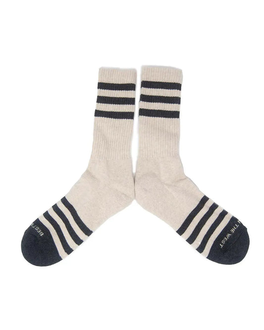HEATHER STRIPES Socks - Cream/Charcoal The Ampal Creative