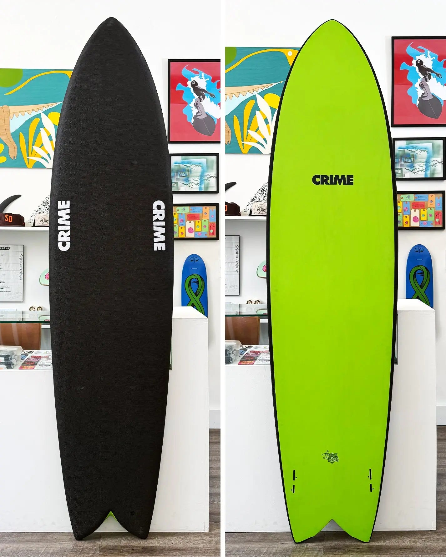 7'10" CRIME Long Fish - Black / Green - Dead Stock Surf Crime